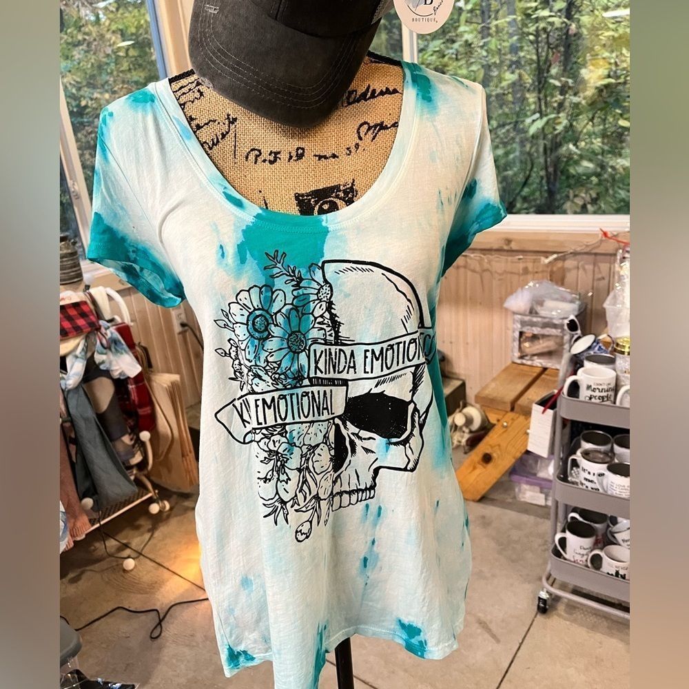 Teal Watercolor Kinda Emotional Kinda Emotionless Handmade Tie Dye Tee BB68